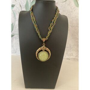 Vintage-Style Braided Necklace With Green Pendant